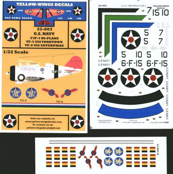 Yellow Wings Decalcomanie F3F-3 VF-5 VF-6 1/32