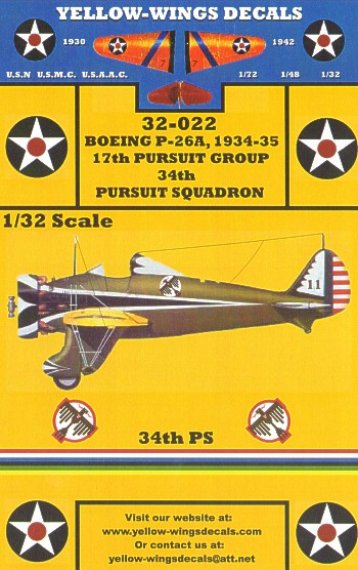 Yellow Wings Decalcomanie P-26A/P-26C Peashooter 1/32