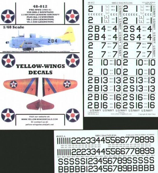 Yellow Wings Decalcomanie SBD-1 Dauntless 1/48