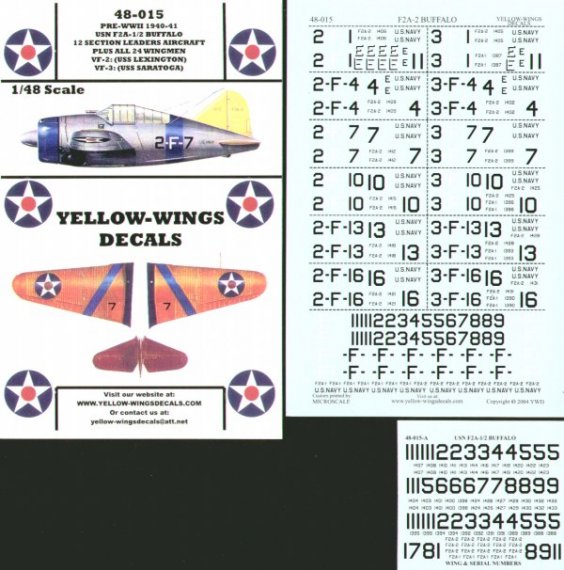 Yellow Wings Decals F2A Buffalo VF-2 VF-3 1/48