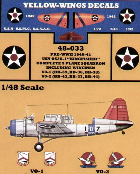 Yellow Wings D�calcomanies OS2U-1 Kingfisher 1/48