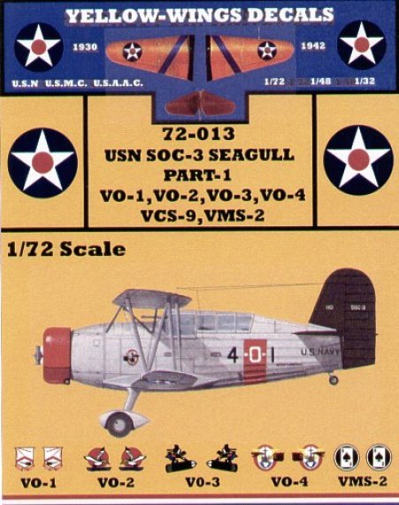 Yellow Wings Decals Curtiss SOC-3 Seagull 1/72