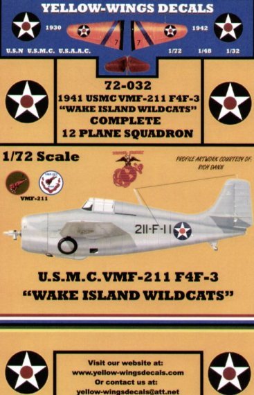 Yellow Wings Decalcomanie F4F-3 Wildcat VMF-211 1/72